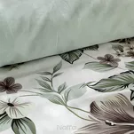 Pościel satynowa 160x200 SPRING 67 biała stalowo miętowy wzór roślinny - 3