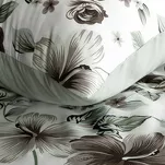 Pościel satynowa 160x200 SPRING 67 biała stalowo miętowy wzór roślinny - 2