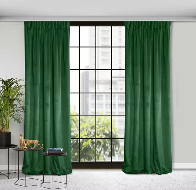 Zasłona gotowa na taśmie 140x270 ROSA welwetowa ciemna zieleń Design 91