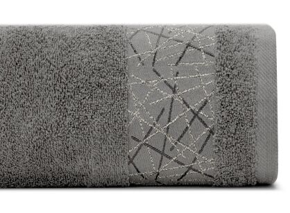 Ręcznik bawełniany 50x90 NIKA grafitowy z bordiurą z metaliczną geometryczną nicią