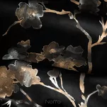 Zasłona na taśmie 140x270 SELENA welwetowa czarna z nadrukiem kwiatu jabłoni - 3