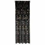 Zasłona na taśmie 140x270 SELENA welwetowa czarna z nadrukiem kwiatu jabłoni - 11