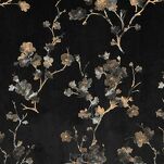 Zasłona na taśmie 140x270 SELENA welwetowa czarna z nadrukiem kwiatu jabłoni - 2