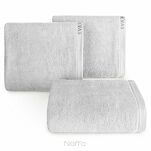 Ręcznik 50x90 VENUS Eva Minge srebrny zdobiony bordiurą w kolorze ręcznika z napisami projektantki 550 g/m2 - 4