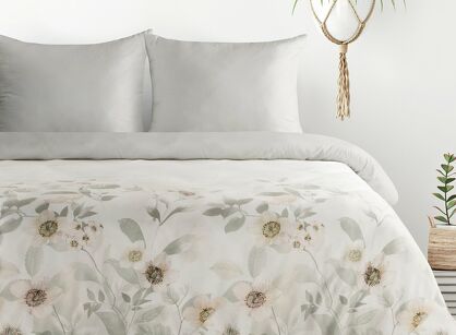 Pościel z mikrowłókna 140x200 ELIA biała srebrna wzór kwiatowy Design 91