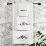 Komplet ręczników 3 szt. LILIANA białe z haftowanym czarnym wzorem kwiatu lilii wodnej w kartonowym pudełku - 4