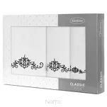 Komplet ręczników 3 szt. LILIANA białe z haftowanym czarnym wzorem kwiatu lilii wodnej w kartonowym pudełku - 2