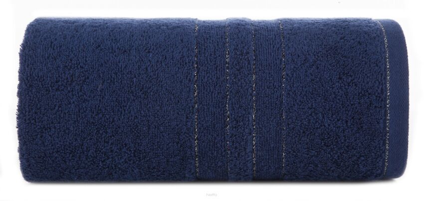 Ręcznik bawełniany 70x140 GALA granatowy zdobiony bordiurą z błyszczącą nicią