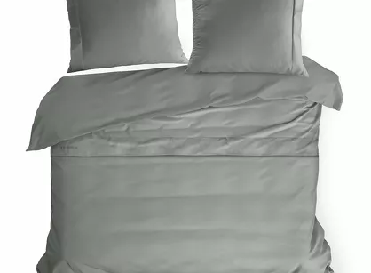 Pościel z makosatyny 220x200 ELEGANT 1C Eva Minge stalowa z ozdobną kantą i haftem