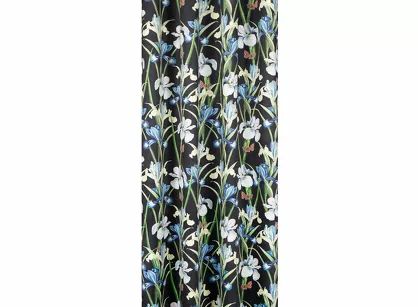 Zasłona gotowa na przelotkach 140x250 welwetowa MAJA czarna z niebieskim delikatnym kwiatowym nadrukiem
