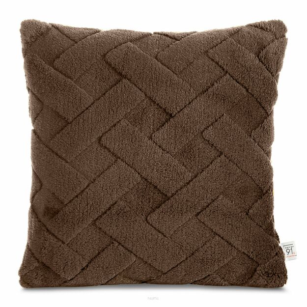 Poszewka 45x45 CARO ciemny beż puszysta typu flano z wytłaczanym wzorem Design 91