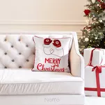 Poszewka świąteczna 45x45 189 welwetowa biała z czerwonym wzorem świątecznym - 3