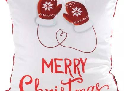 Poszewka świąteczna 45x45 189 welwetowa biała z czerwonym wzorem świątecznym