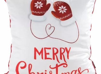 Poszewka świąteczna 45x45 189 welwetowa biała z czerwonym wzorem świątecznym