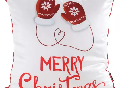 Poszewka świąteczna 45x45 189 welwetowa biała z czerwonym wzorem świątecznym