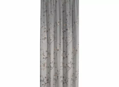 Zasłona gotowa na taśmie 140x270 SELENA welwetowa srebrna z nadrukiem kwiatu jabłoni