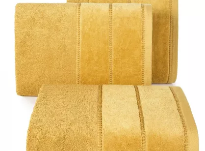Ręcznik bawełniany 70x140 MARI musztardowy z welurową bordiurą w pasy