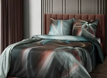 Pościel z makosatyny 160x200 PRISMA Eva Minge turkusowa stalowa designerski wzór Premium