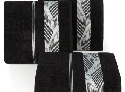 Ręcznik bawełniany 70x140 SYLWIA 2 czarny z bordiurą żakardową w falujący wzór