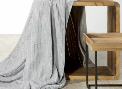 Koc 200x220 CINDY 2 srebrny puszysty w kratkę Design 91