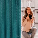 Zasłona gotowa na przelotkach 140x250 LUSSI welwetowa ciemny turkus jednokolorowa z falującym żakardowym wzorem - 14