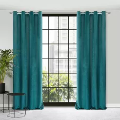 Zasłona gotowa na przelotkach 140x250 LUSSI welwetowa ciemny turkus jednokolorowa z falującym żakardowym wzorem