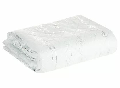 Narzuta z mikrofibry 220x240 BLINK 1 biała pikowana ze srebrnym przecieranym wzorem Design 91