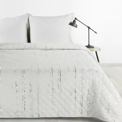 Narzuta z mikrofibry 220x240 BLINK 1 biała pikowana ze srebrnym przecieranym wzorem Design 91