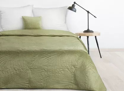 Narzuta welwetowa 170x210 LUIZ 4 jasna zieleń pikowana we wzór liści palmy Design 91