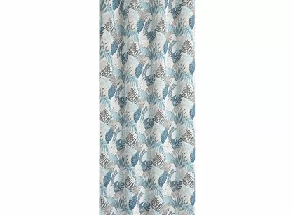 Zasłona gotowa na przelotkach 140x250 AMELA biała z etaminy z nadrukiem niebieskich liści