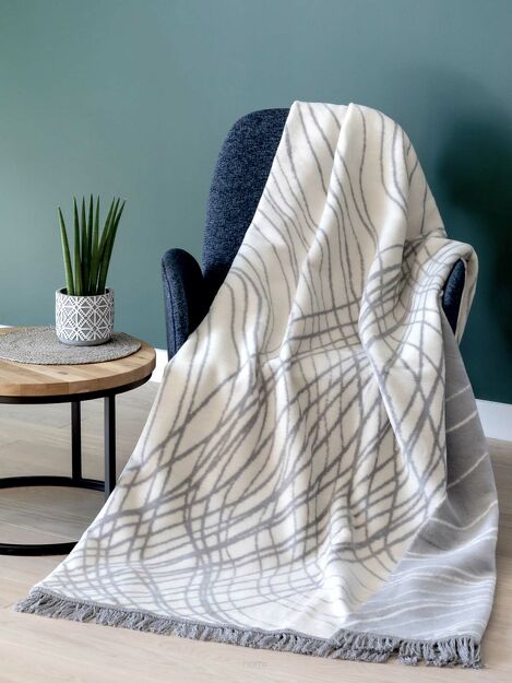 Koc bawełniany 150x200 1715-2 kremowy popielaty z frędzlami