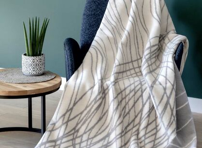 Koc bawełniany 150x200 1715-2 kremowy popielaty z frędzlami