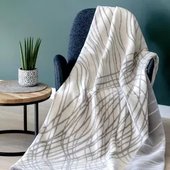 Koc bawełniany 150x200 1715-2 kremowy popielaty z frędzlami