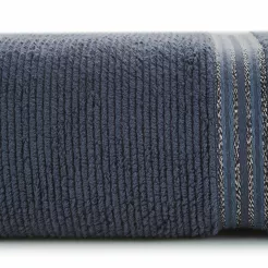 Ręcznik 70x140 FILON granatowy zdobiony bordiurą w prążki z połyskującą srebrną nicią