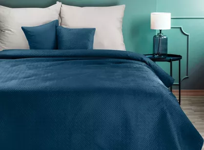 Narzuta welwetowa 170x210 LUIZ 5 granatowa w geometryczny wzór