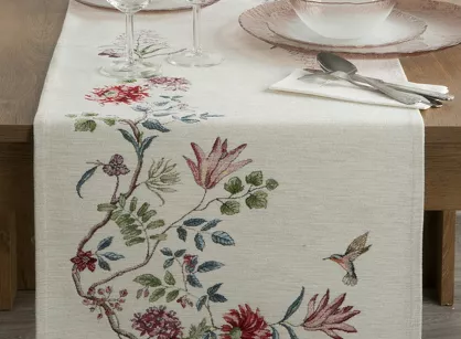 Bieżnik gobelinowy 45x140 1295 naturalny z nicią szenilową zdobiony wzorem kwiatów