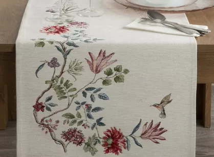 Bieżnik gobelinowy 45x140 1295 naturalny z nicią szenilową zdobiony wzorem kwiatów