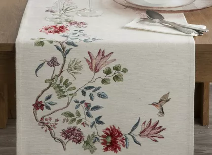 Bieżnik gobelinowy 45x140 1295 naturalny z nicią szenilową zdobiony wzorem kwiatów