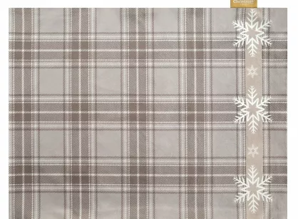 Serwetka świąteczna na stół 30x40 HOLLY welwetowa beżowa w kratkę z gwiazdkami 4 szt.