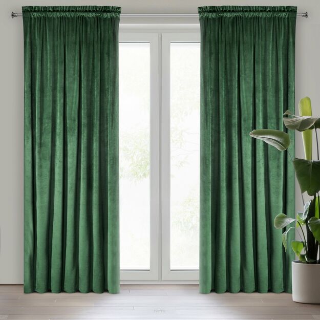 Zasłona na taśmie 140x270 ROSA welwetowa ciemna zieleń Design 91