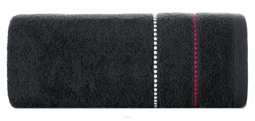 Ręcznik 30x50 SUZI czarny z kontrastującą stebnowaną bordiurą w delikatne paseczki 500 g/m2