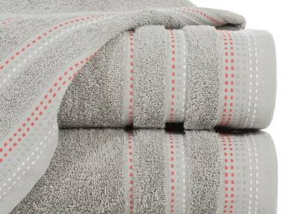 Ręcznik bawełniany 50x90 POLA srebrny z kolorową bordiurą zakończoną stebnowaniem