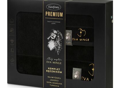 Komplet ręczników GAJA 3 Eva Minge czarne z welwetową bordiurą sygnowaną logo projektantki