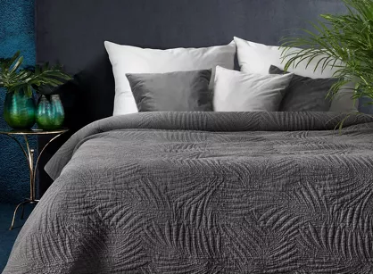 Narzuta pikowana 170x210 STONE 1 stalowa pikowana modnym wzorem paproci