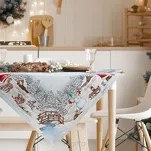 Nakładka świąteczna 100x100 1154 gobelinowa srebrna z zimową scenerią i połyskującą srebrną nicią - 3