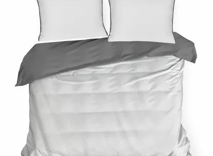 Pościel z makosatyny 220x200 LUNARA biała stalowa z ozdobnym sznurem pasmanteryjnym