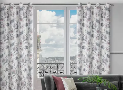 Zasłona gotowa na przelotkach 140x260 FRIDA srebrna różowa w stylu eko wzór kwiatowy