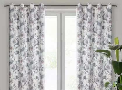 Zasłona na przelotkach 140x260 FRIDA srebrna różowa w stylu eko wzór kwiatowy