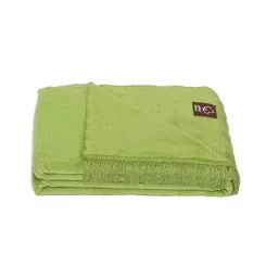 Koc bawełniany 150x200 0293-14 palme zielony gładki z frędzlami