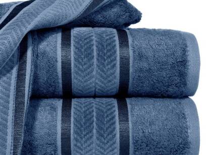 Ręcznik żakardowy 70x140 MIRO niebieski bambusowy z lśniącymi paskami z kolekcji Premium
